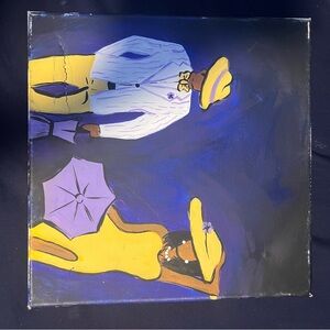 Chic Couple in Yellow and Blue Canvas Art